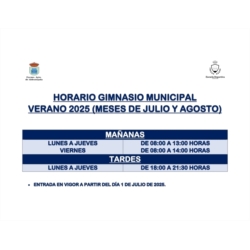 HORARIO GIMNASIO MUNICIPAL VERANO 2025 (MESES DE JULIO Y AGOSTO)