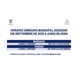 HORARIO GIMNASIO MUNICIPAL 2025/2026 (DE SEPTIEMBRE DE 2025 A JUNIO DE 2026)