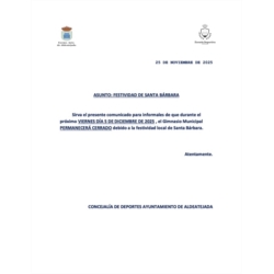 COMUNICADO GIMNASIO MUNICIPAL (FESTIVIDAD DE SANTA BÁRBARA)